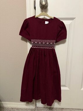 Edgehill Collection Burgundy Smocked Waist Girls Dress